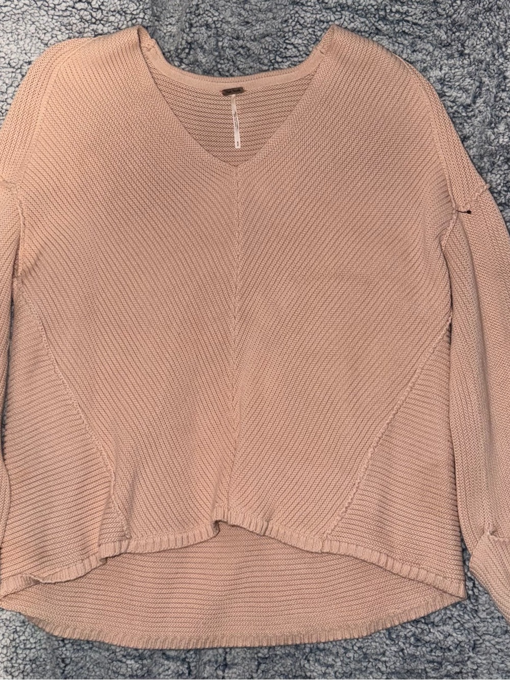 Free People V-Neck Knit Sweater in Blush Pink